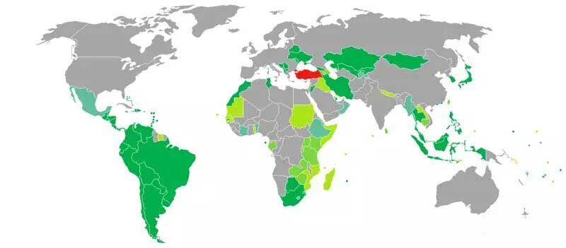 土耳其护照免签地图